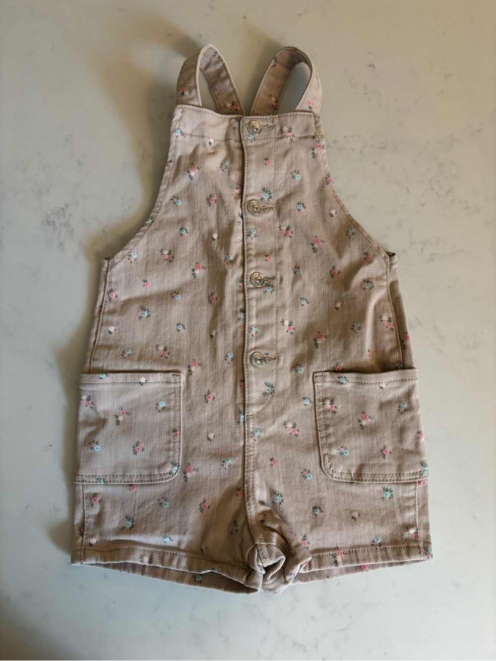 H&M Beige Floral Toddler Overalls with floral Accent